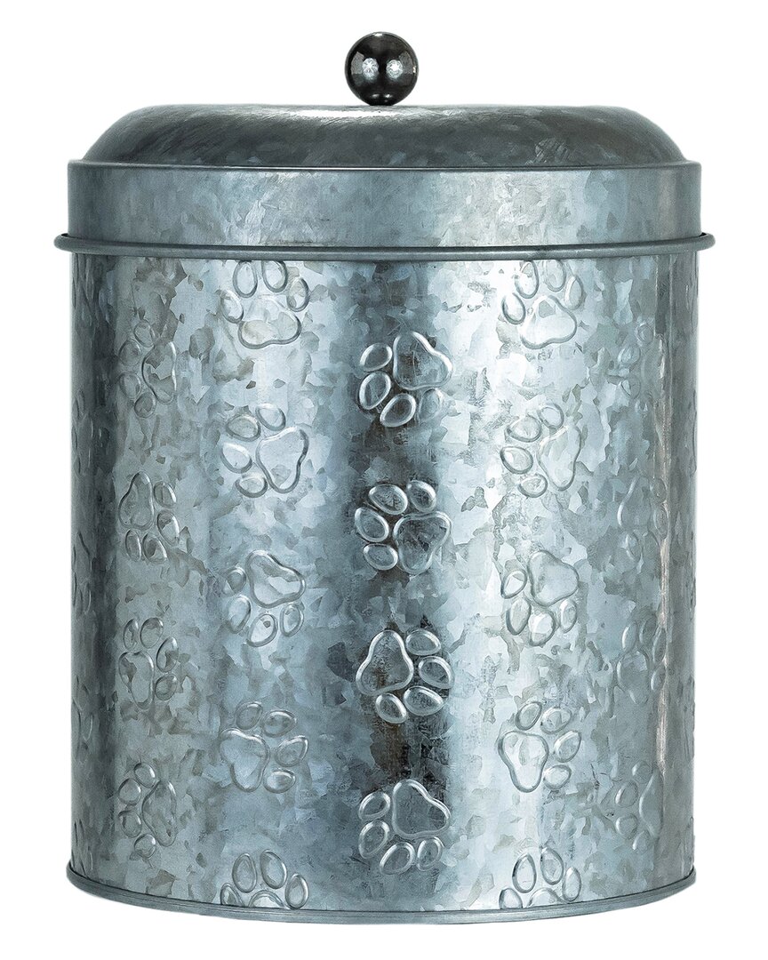 10 Strawberry Street Puppy Paws Galvanized Metal Dog Treat Canister In Grey