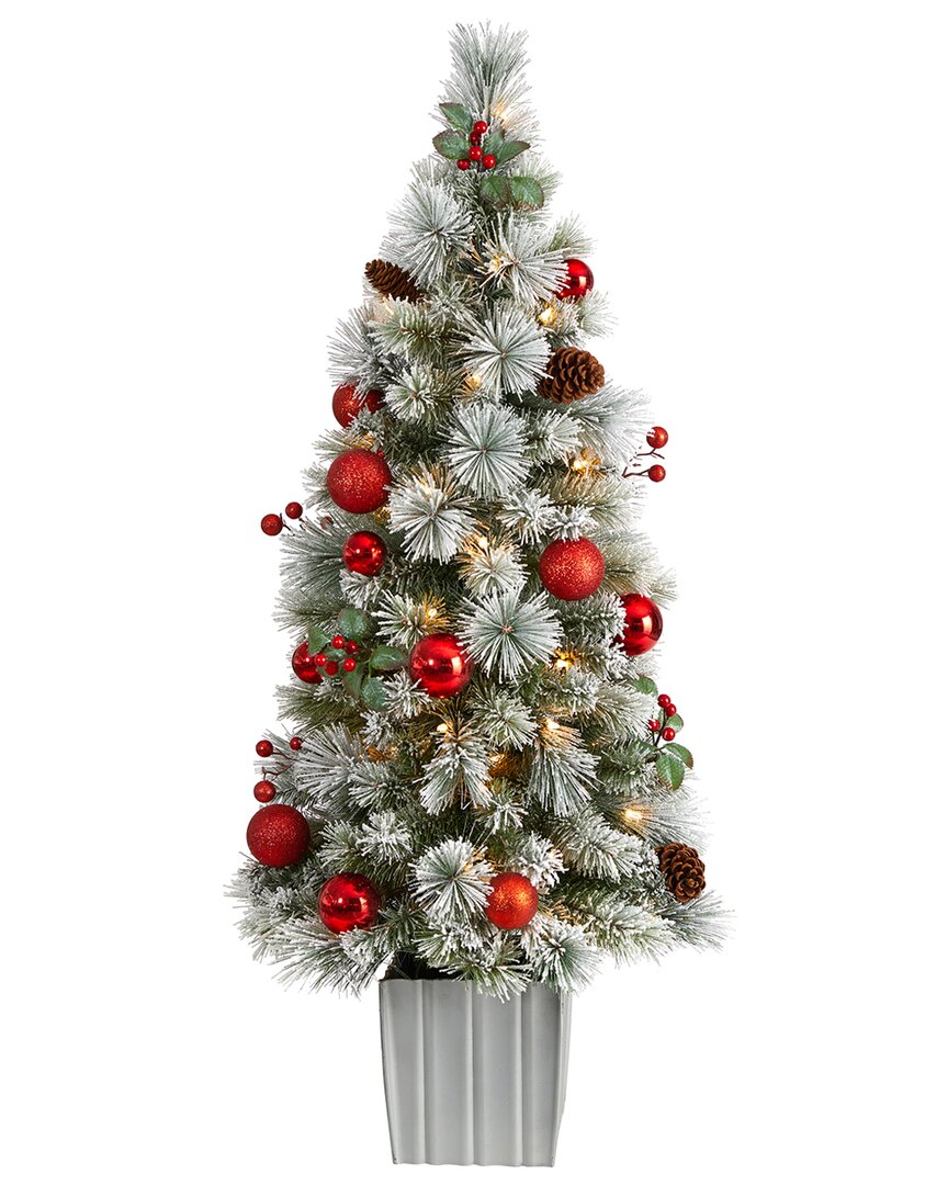 Nearly Natural 4ft Winter Flocked Artificial Christmas Tree In Green