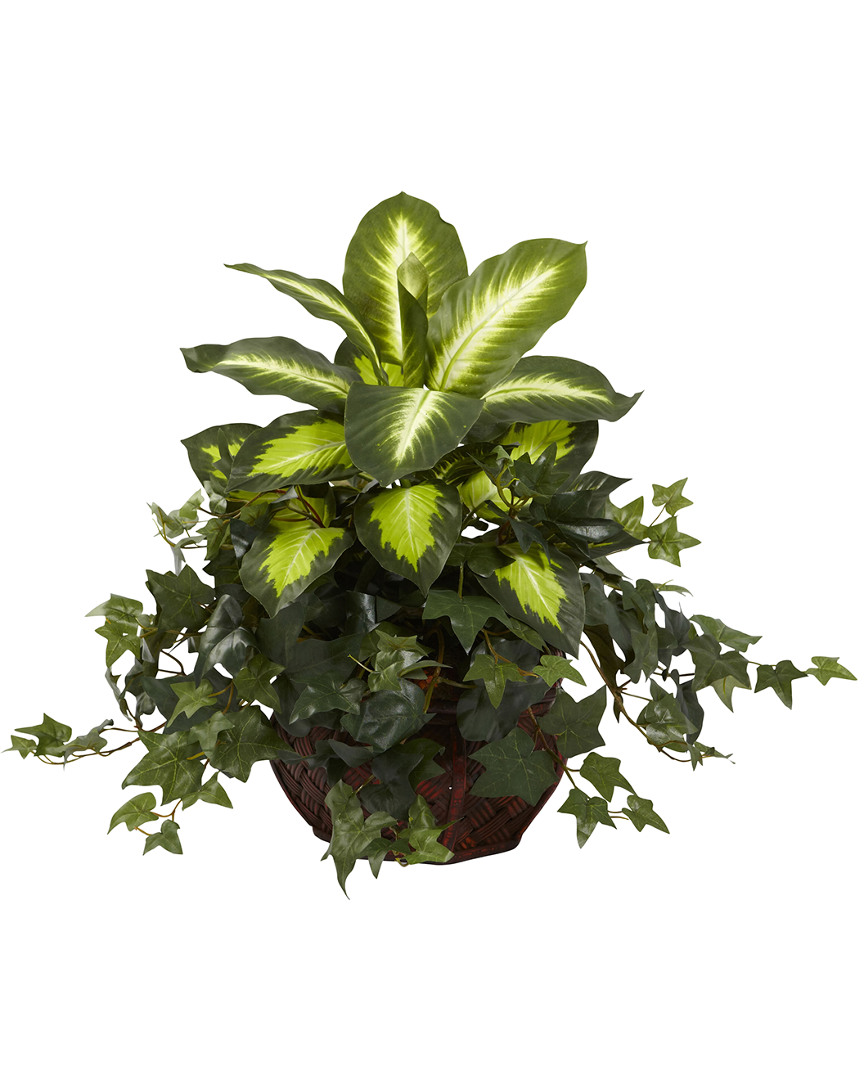 Nearly Natural Dieffenbachia & Ivy With Decorative Planter