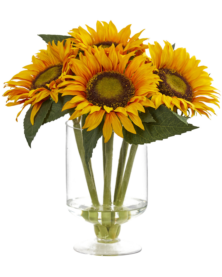 Nearly Natural 12in Sunflower Artificial Arrangement In Glass Vase