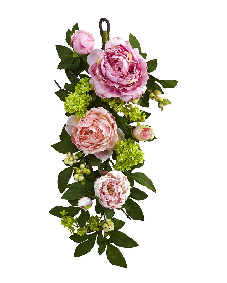 Nearly Natural 24 Mixed Peony Hydrangea Hanging Wreath