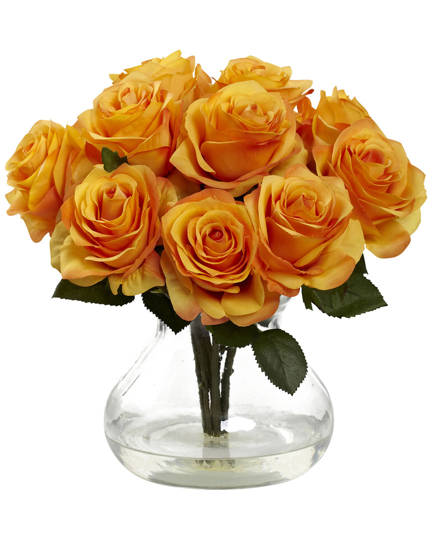 Nearly Natural Rose Arrangement With Vase In Yellow
