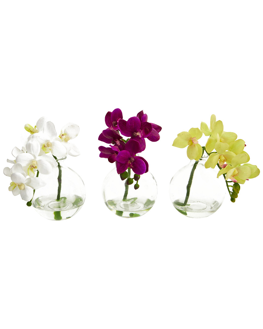 Nearly Natural Set Of 3 Phalaenopsis Orchids Artificial Arrangement In Vase