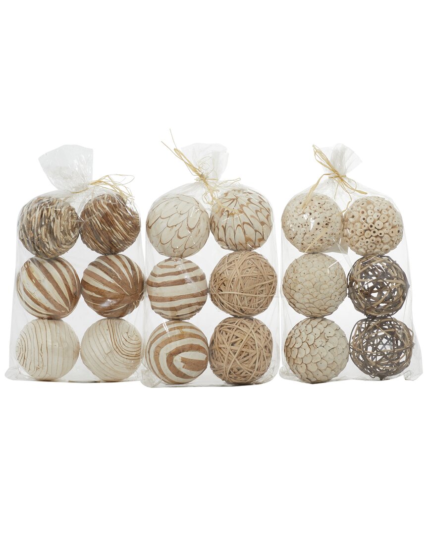 Peyton Lane Set Of 3 Dried Plant Handmade Orbs & V In White