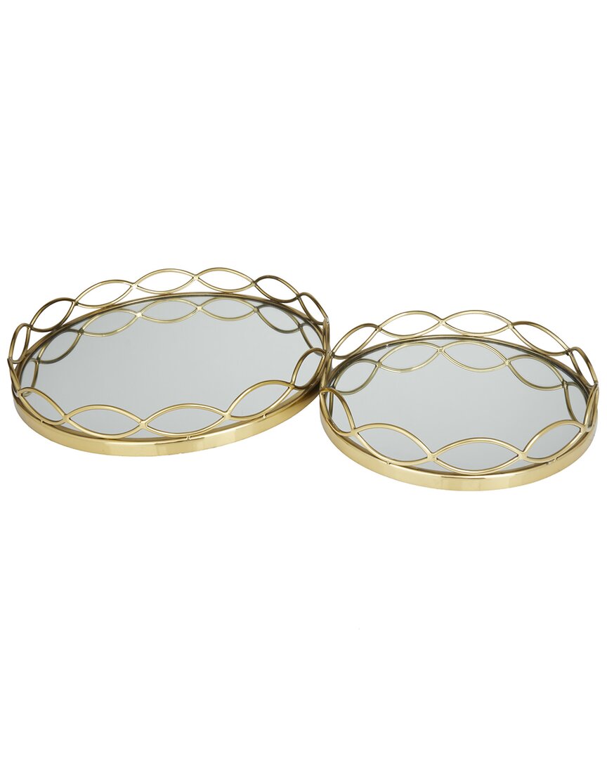 Peyton Lane Set Of 2 Gold Stainless Steel Mirrored Trays In Gold