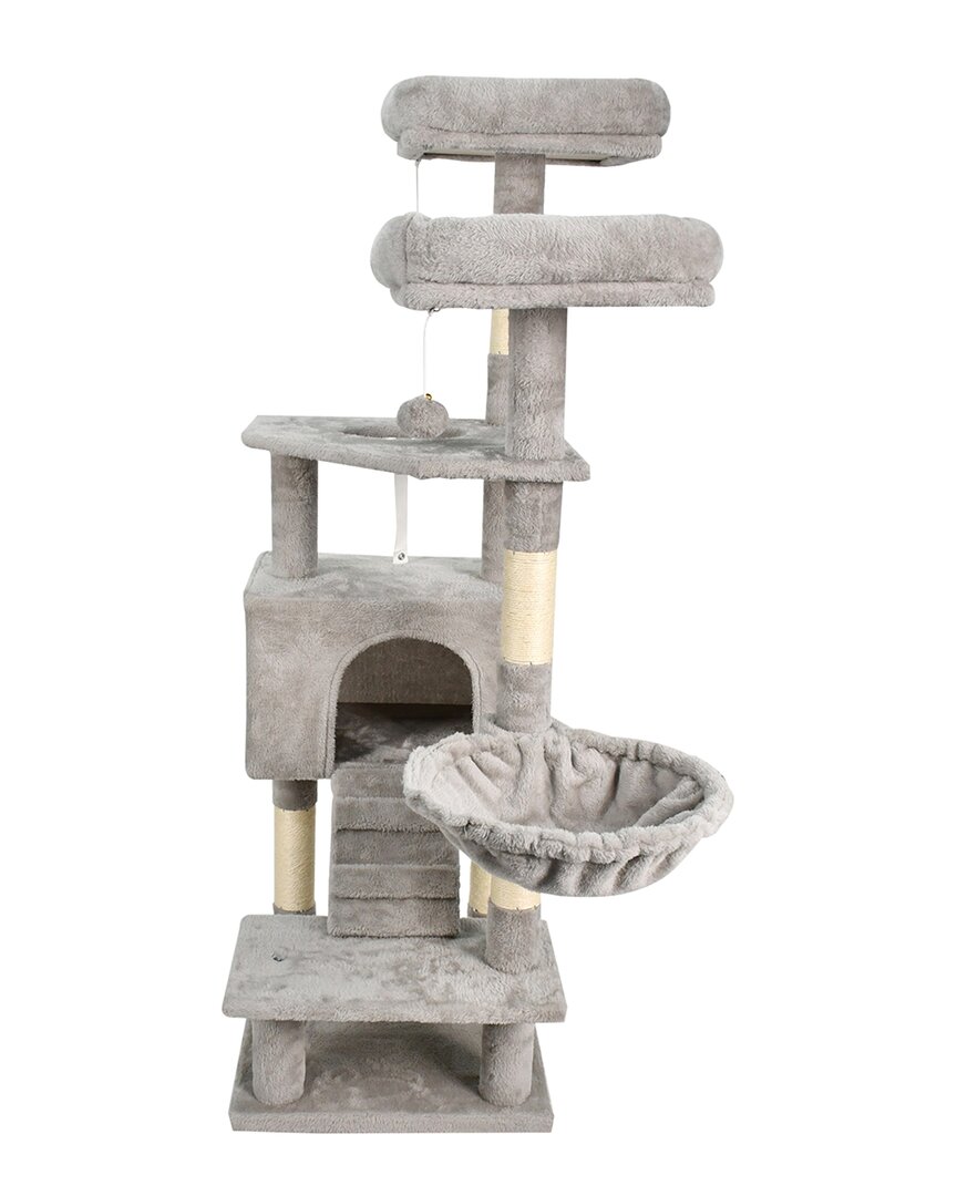 Jespet Multi-level 57in Furry Cat Tree & Condo With Hammock