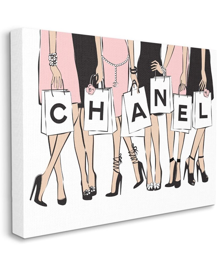 Stupell Fashionista Shopping Bags Stylish Standing Poses Wall Art In Pink