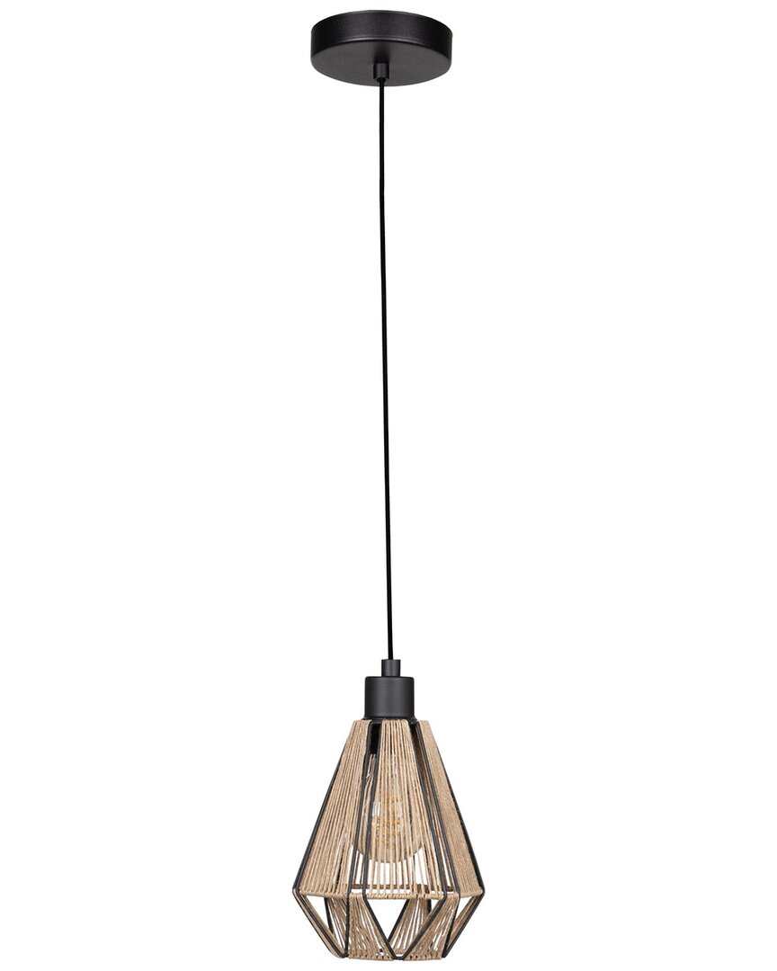 Eglo Adwickle 1 Light Mini Pendant With Black Finish & Natural Fabric Shade