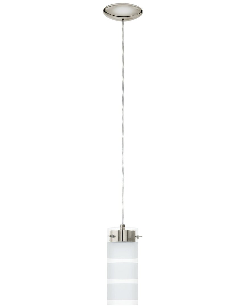 Eglo Olvero 1 Light Integrated Led Mini Pendant With Satin Nickel Finish & White With Clear Stripes