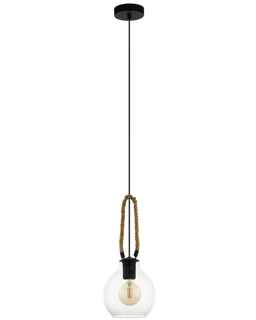 EGLO EGLO RODING 1 LIGHT PENDANT WITH BLACK FINISH , BROWN ROPING & CLEAR GLASS SHADE