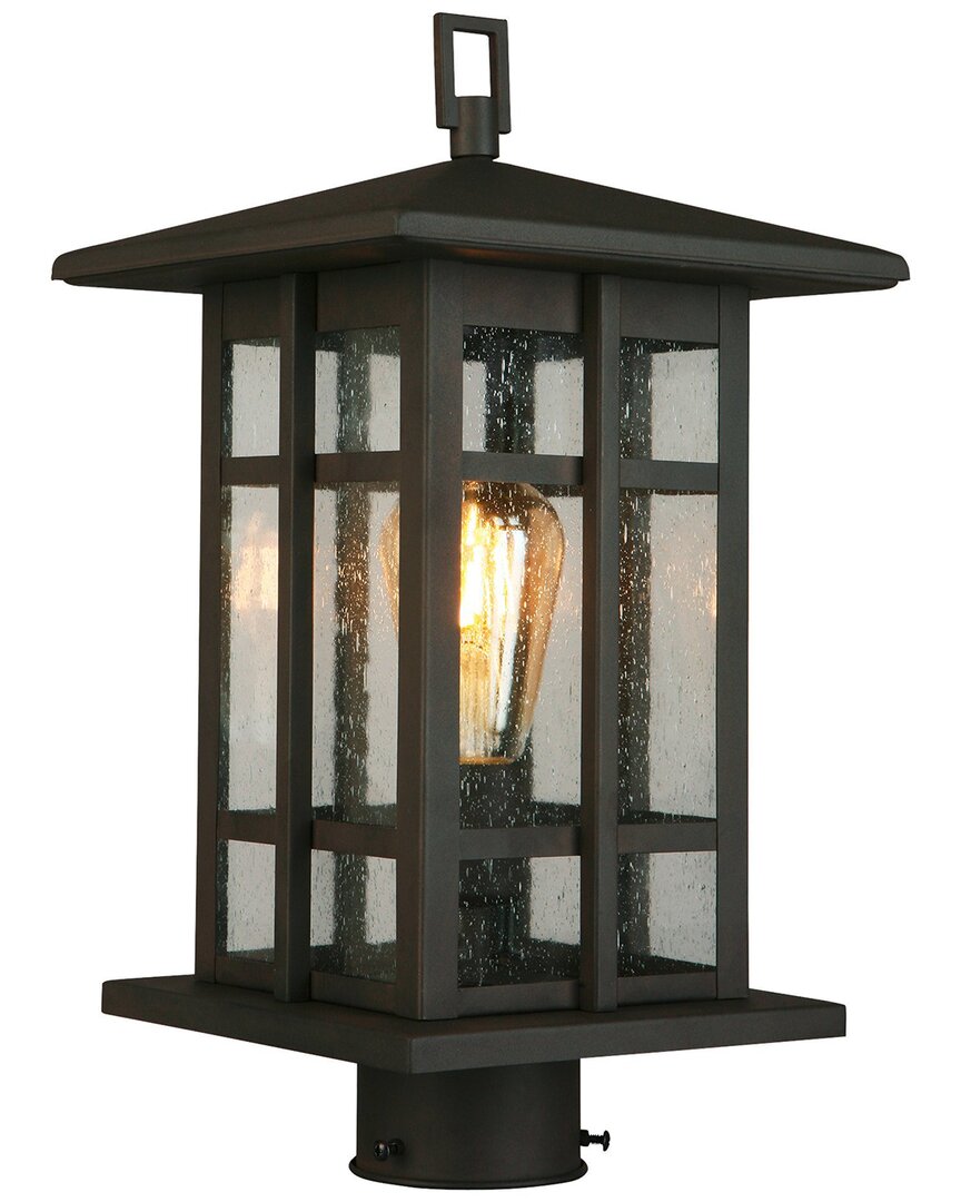 Eglo Arlington Creek 1 Light Outdoor Post Light With Matte Bronze Finish & Clear Seeded Glass Shade