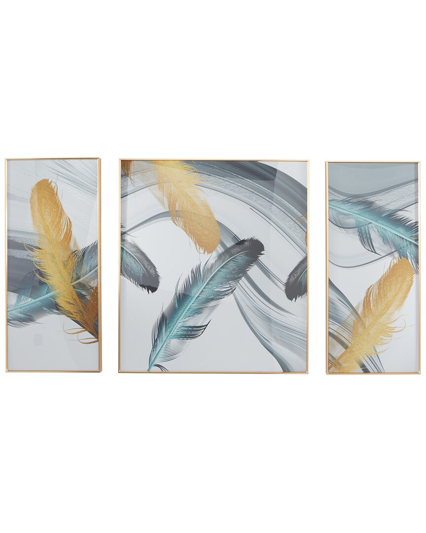 Cosmoliving By Cosmopolitan Blue Aluminum Contemporary Feathers Framed Wall Art