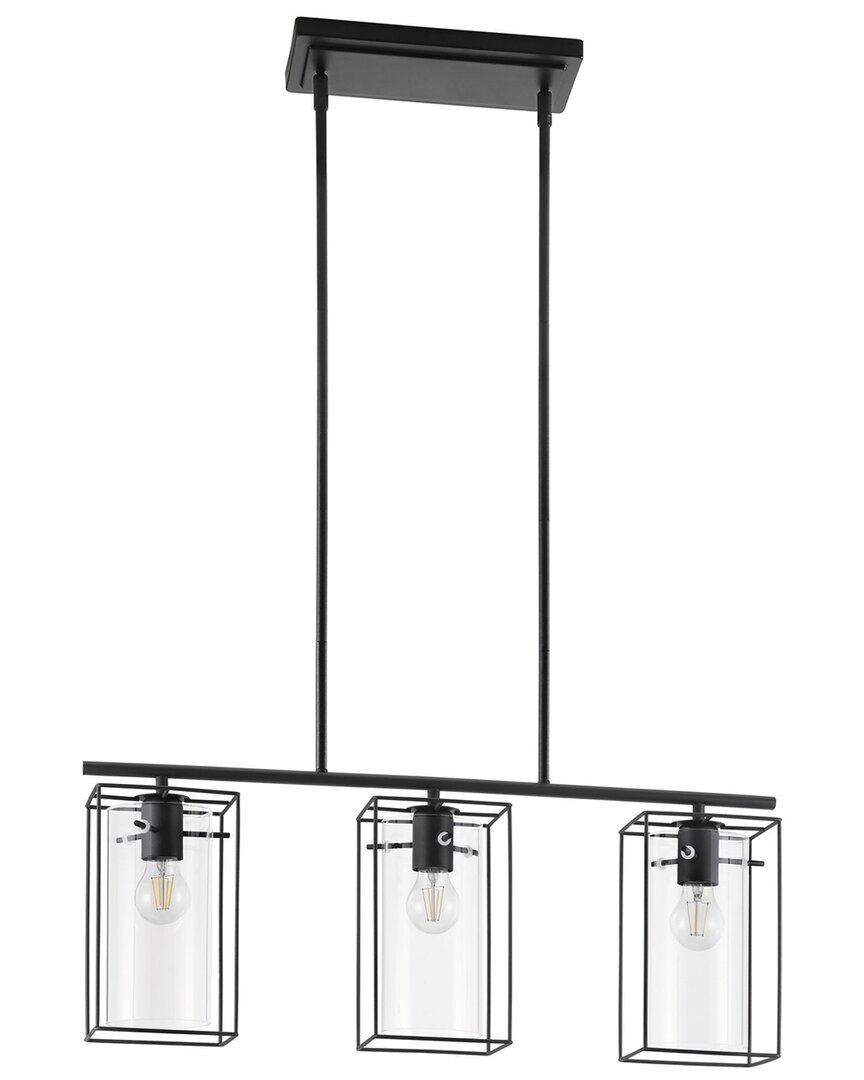 Eglo Loncino 1 3 Light Linear Pendant With Black Metal Open Frame Surrounding Clear Glass Shades