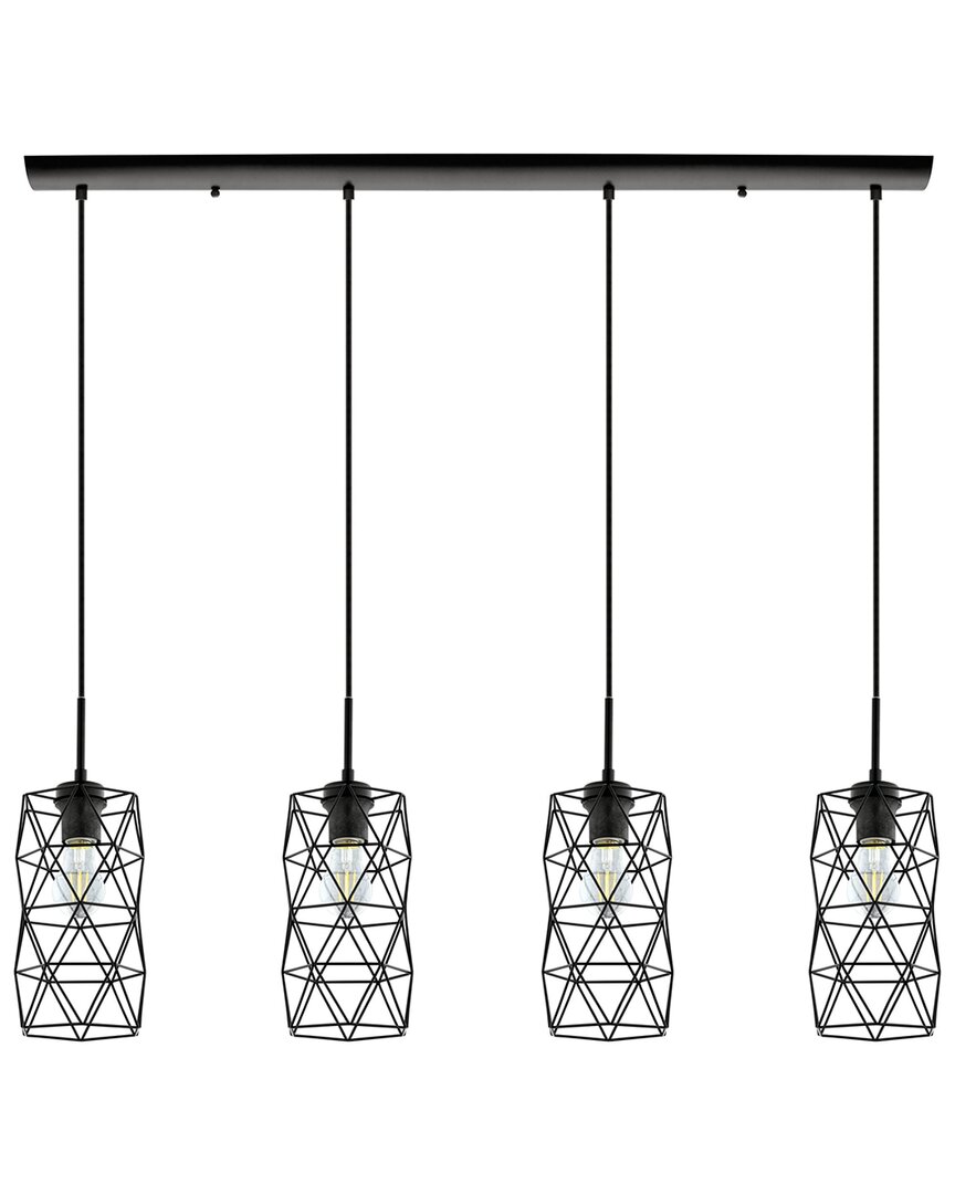 Eglo Estevau 4 Light Linear Pendant With Matte Black Finish & Metal Wire Cage Shades