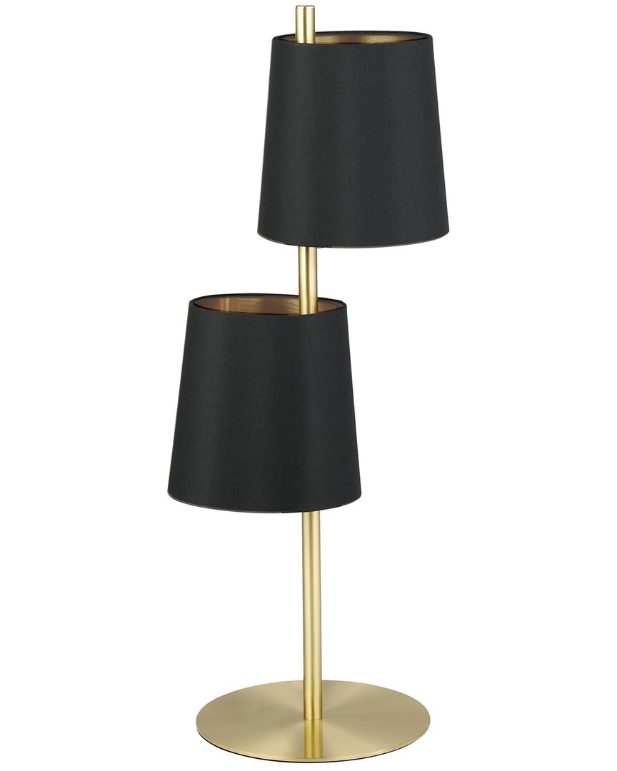 Eglo Almeida 2 Light Table Lamp, Brushed Brass Finish & Black With Gold Interior Shades