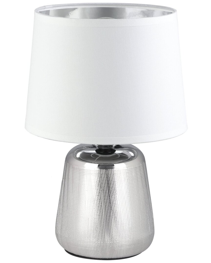 Eglo Manalba 1 1 Light Table Lamp With Silver Finish & White With Silver Interior Fabric Shade