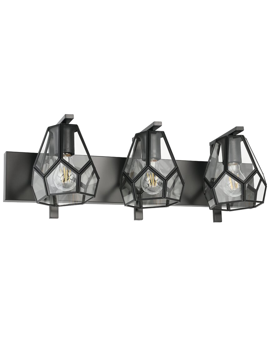 Eglo Mardyke 3 Light Bath/vanity Light With Black Finish & Clear Geomtric Glass Shades With Black Ac