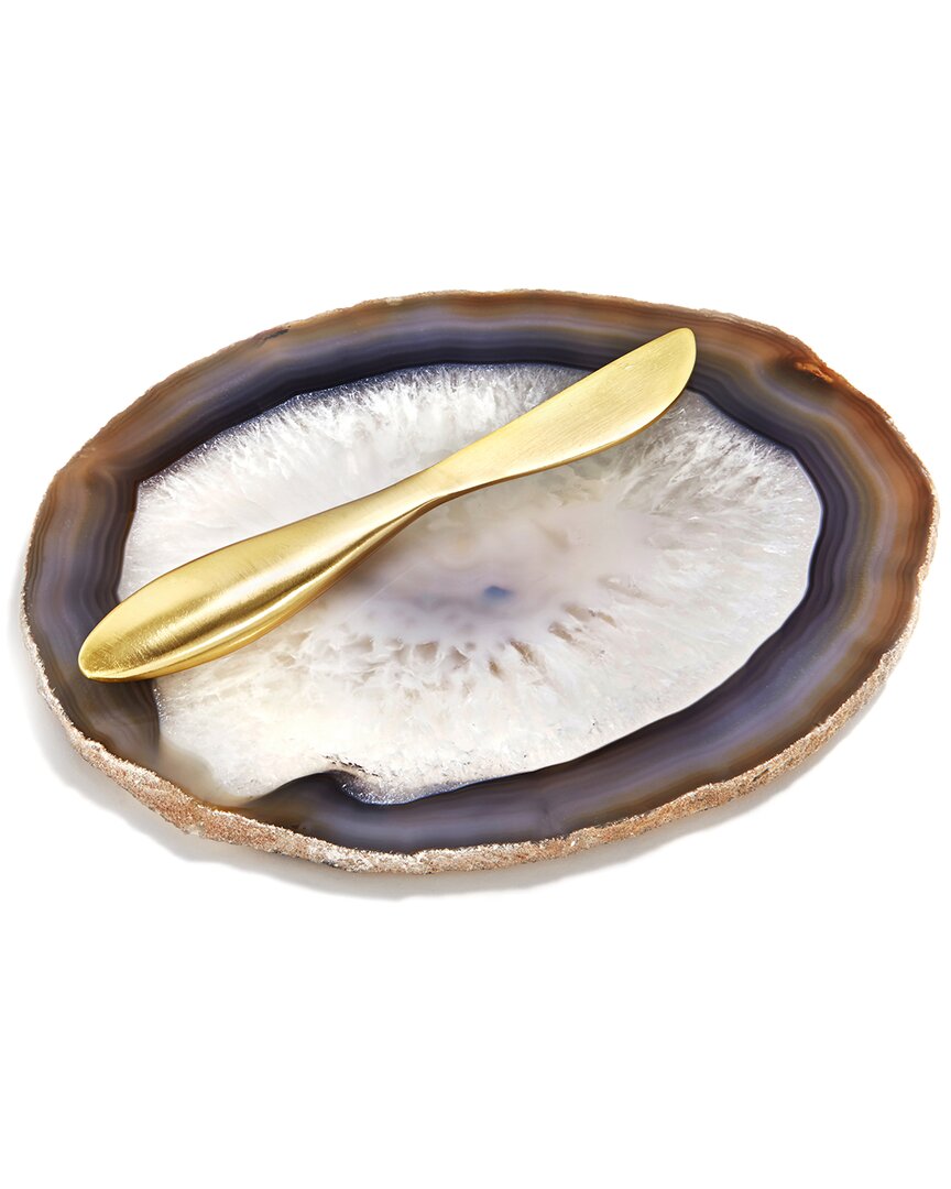 Anna New York Ita Agate Cheese Plate & Forma Spreader In Nocolor