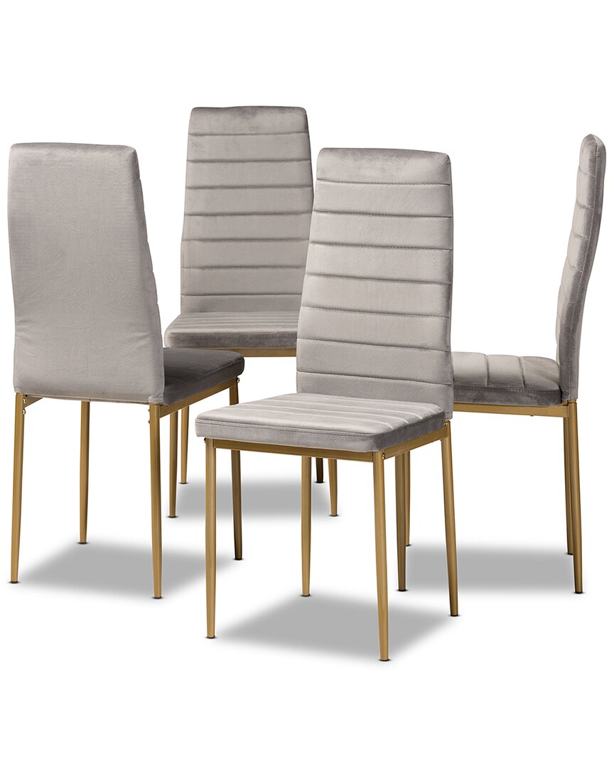 Design Studios Armand Modern Glam & Luxe Grey Velvet Fabric Upholstered & Gold Finished Metal 4-piec