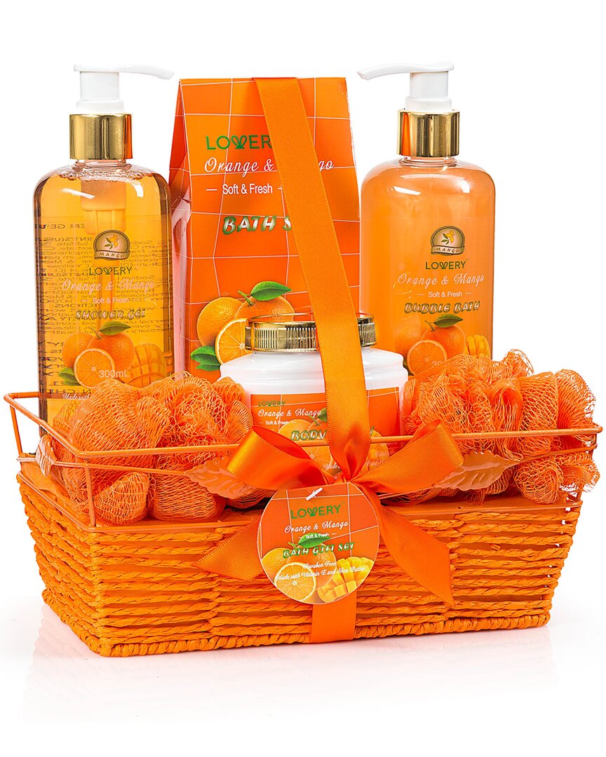 Lovery Home Orange & Mango Spa Gift Basket, 7pc Bath And Body Care In Orange