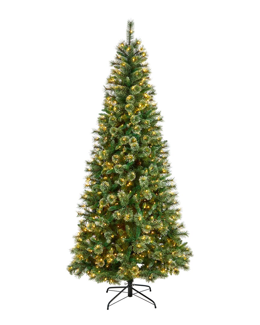 Nearly Natural 8ft Wisconsin Slim Snow Tip Pine Artificial Christmas Tree With 600 Clear Led Lights And 908 Bendabl In Green