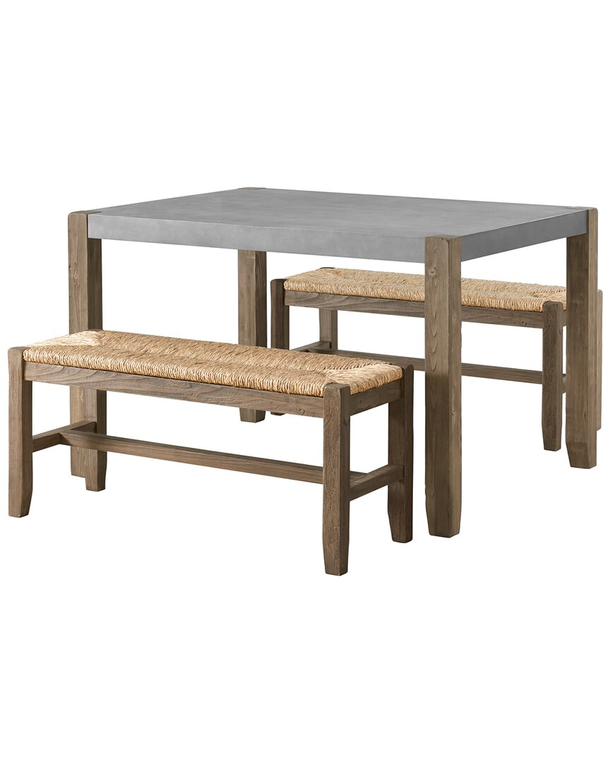 Alaterre Newport 3pc Modern Wood Dining Table With Two Rush-seat Benches