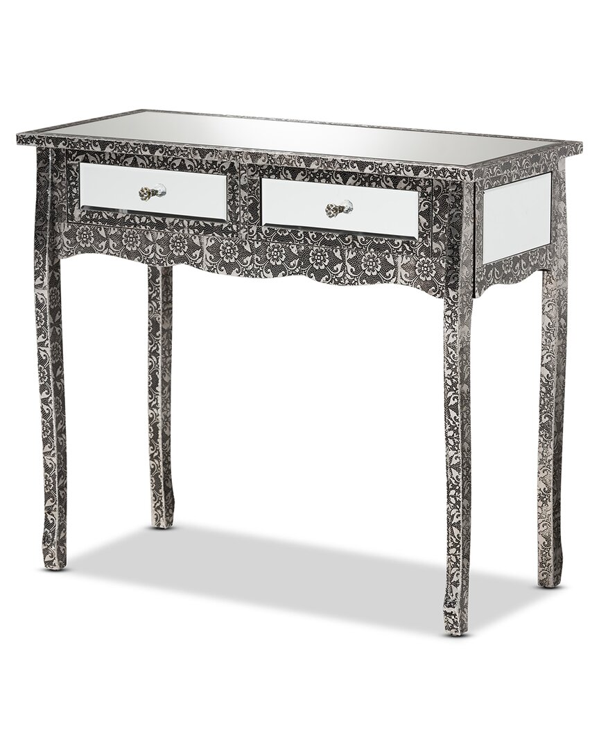 Baxton Studio Wycliff Metal And Mirrored Glass 2-drawer Console Table In Grey
