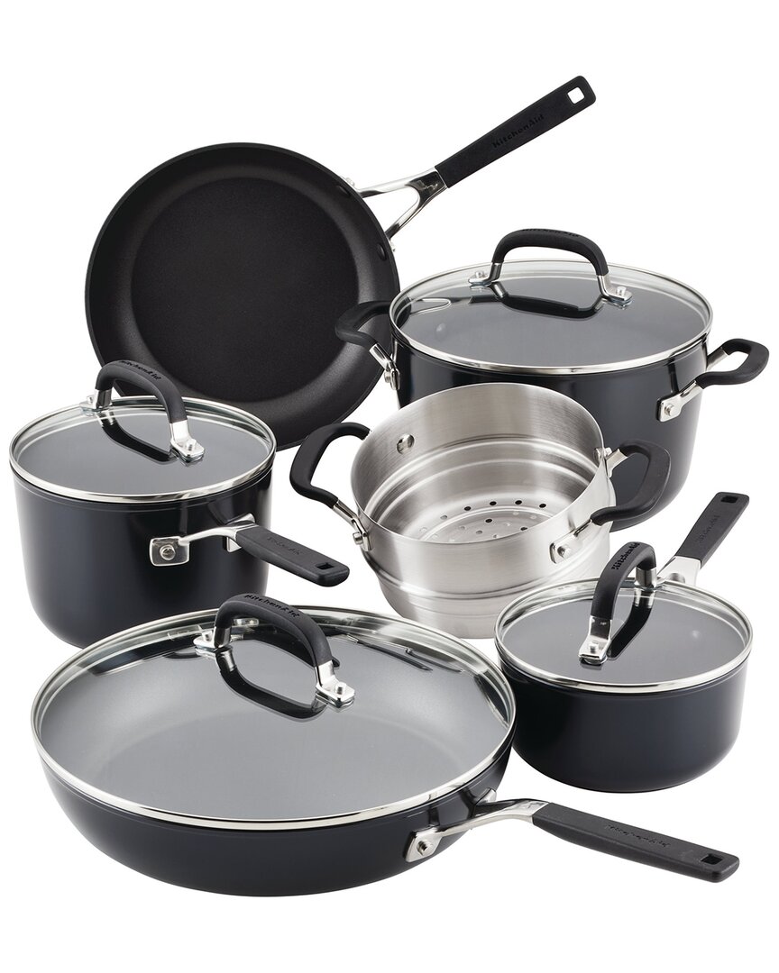 Kitchenaid Hard-anodized Nonstick Cookware Pots And Pans Set In Black