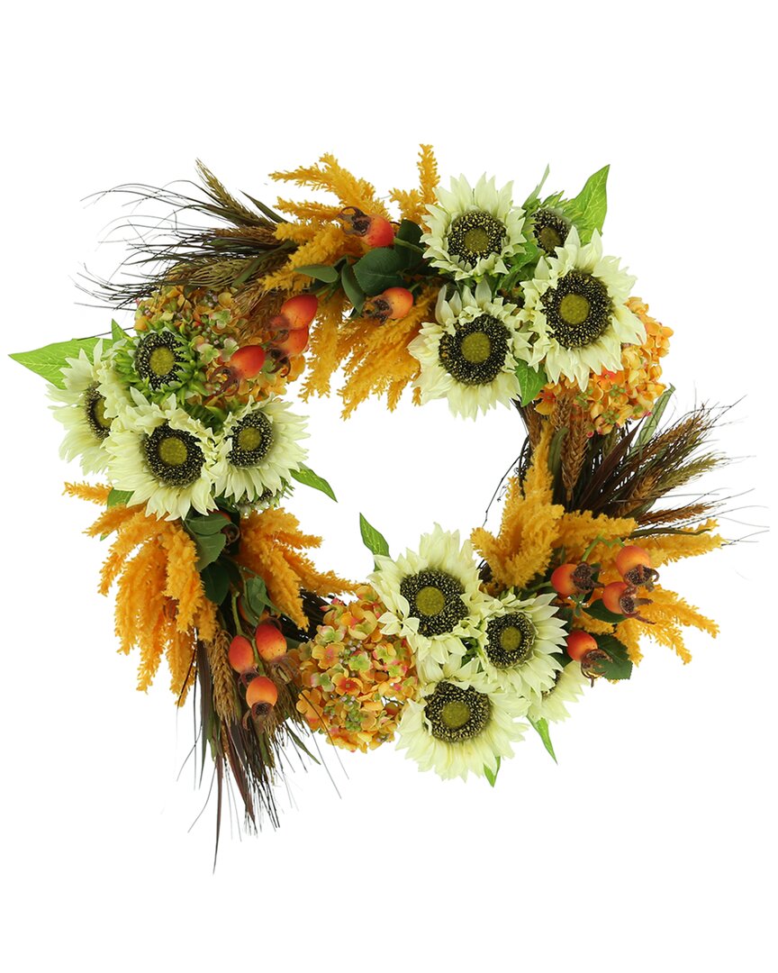 Creative Displays Fall Wreath W/ Sunflowers, Pampas And Berries In White