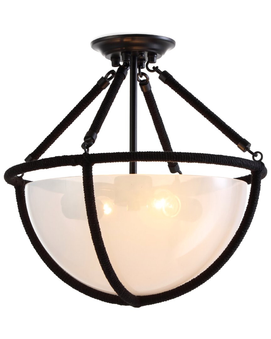 Vidalite Voyager 2-light Flush Mount Ceiling Lamp Fixture With Rope Detailing & Smoked Glass Shade