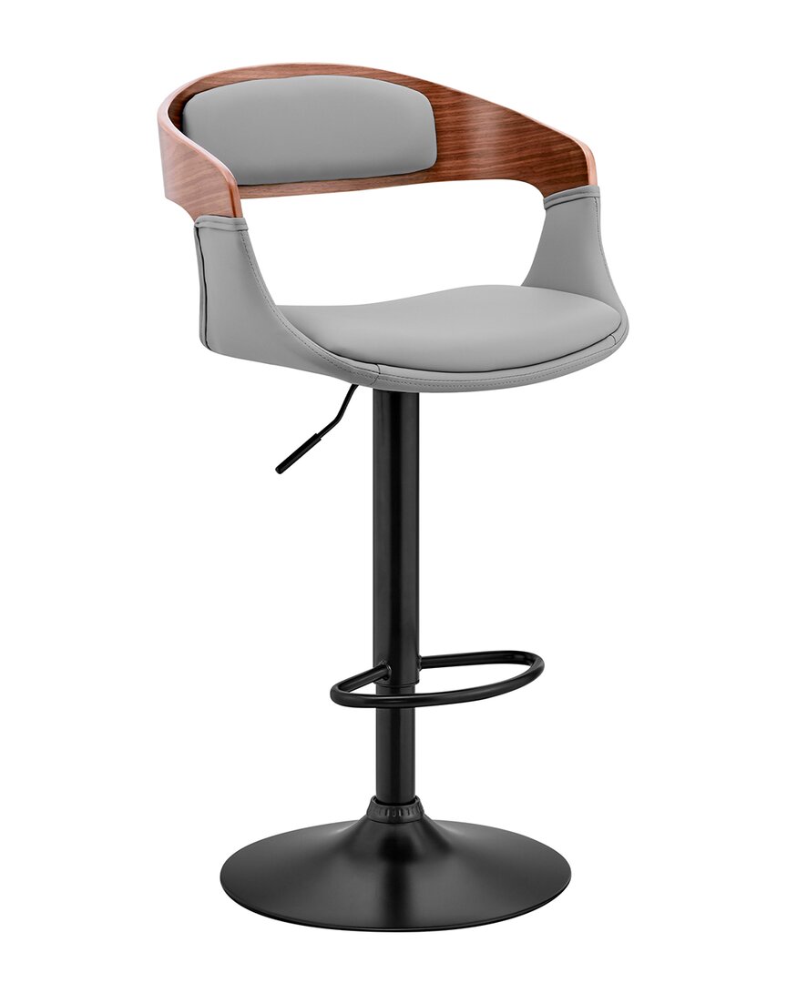 Armen Living Benson Adjustable Walnut Wood Bar Stool In Gray