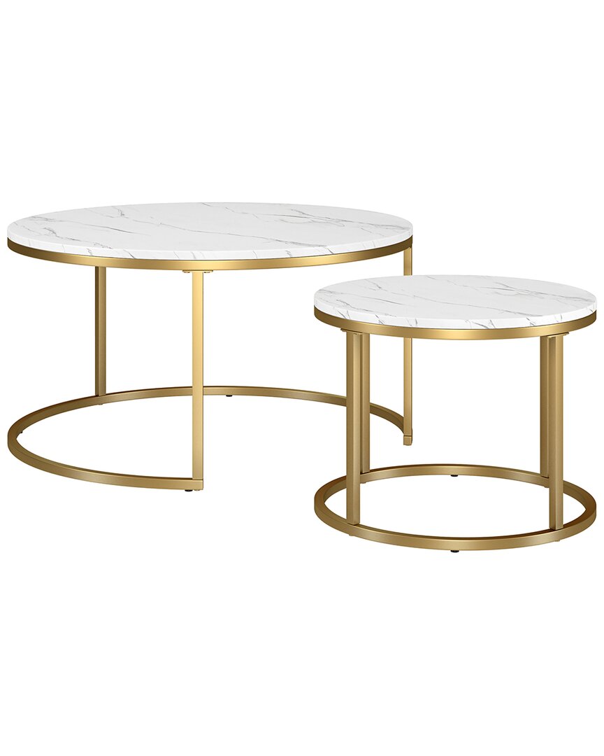 Abraham + Ivy Watson Round Nested Coffee Table With Faux Marble Top In Gold