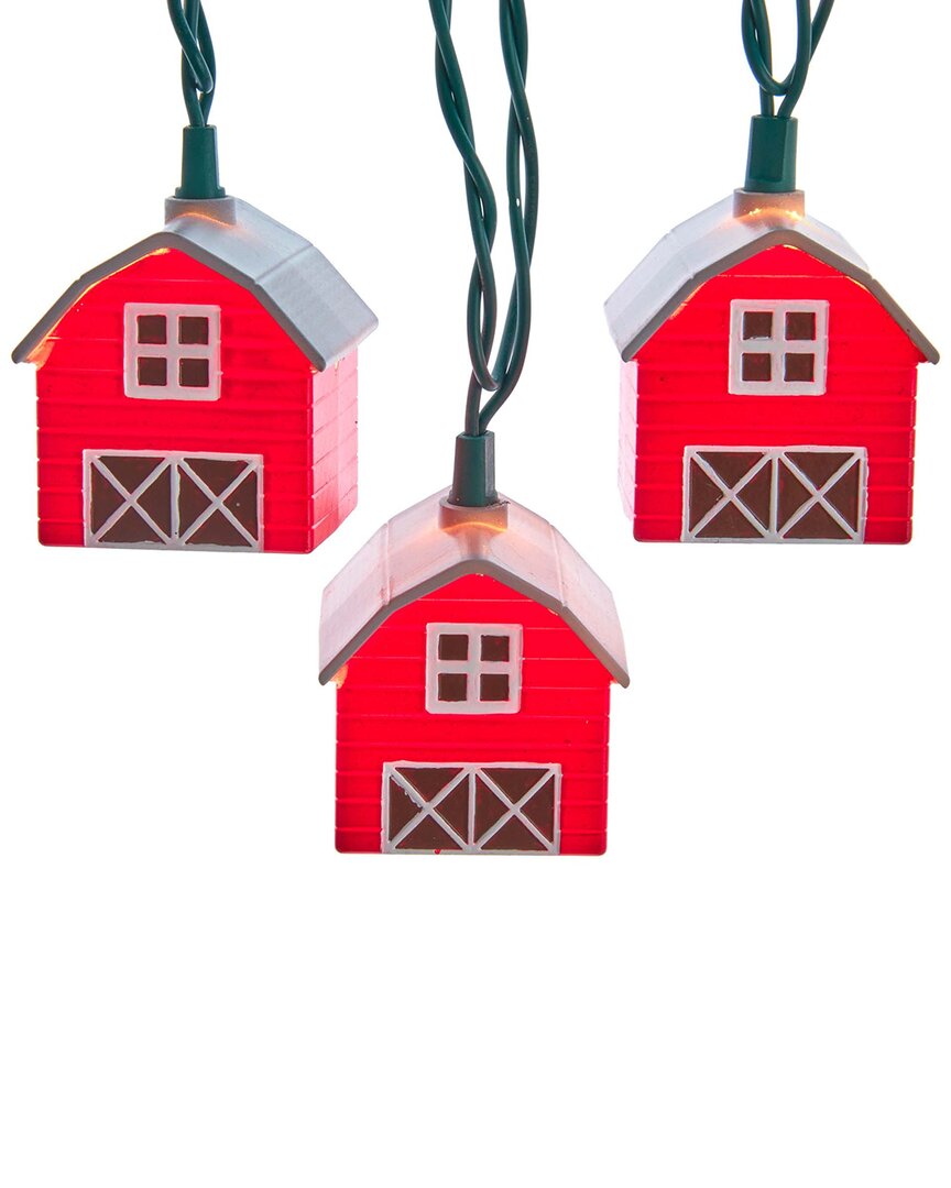 Kurt Adler 10-light Ul Barn Light Set In Red