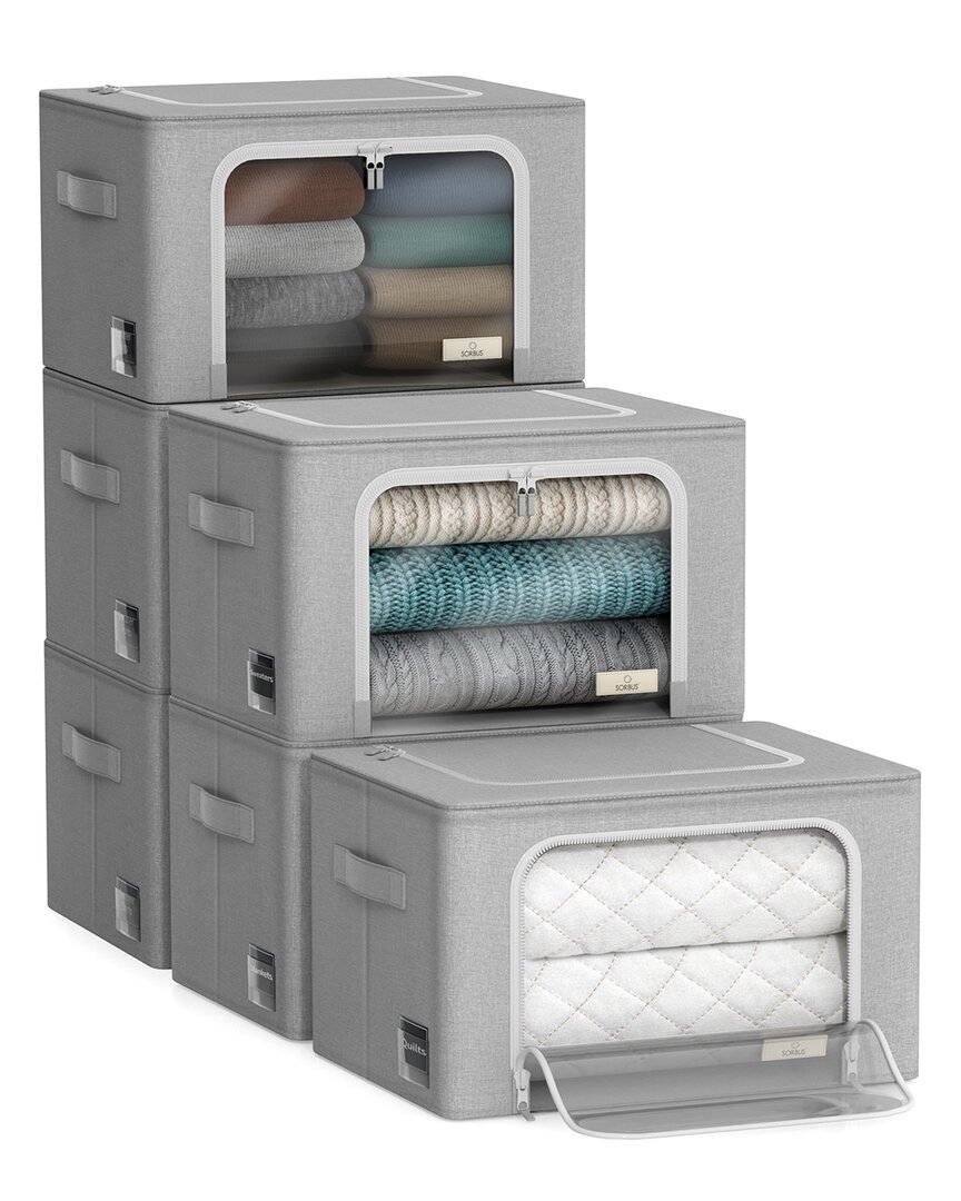 Sorbus Set Of 6 Medium Storage Bins With Windows In Gray