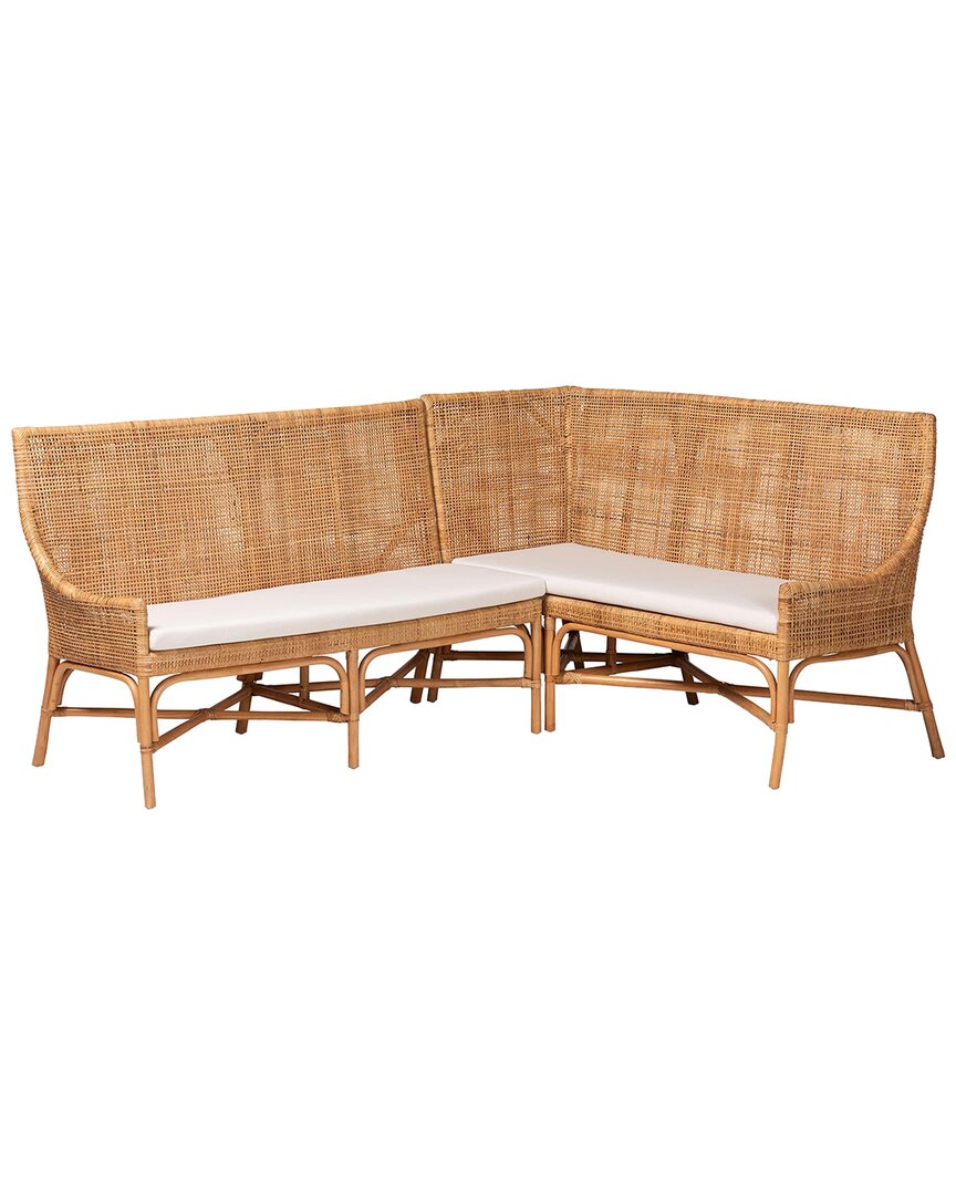 Baxton Studio Baako Bohemian Rattan 2pc Dining Nook Bench Set