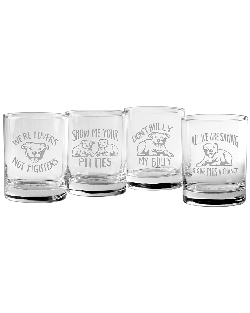 Susquehanna Glass Set Of 4 Pit Bull Assortment Rocks Glasses