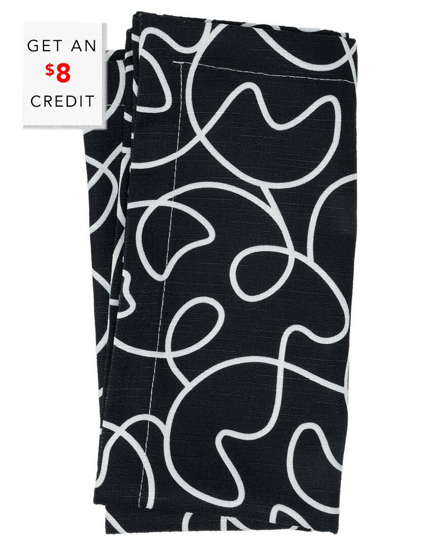 Elizabeth Sutton Home B&w Squiggly Starburst Faux Linen Napkin With $8 Credit