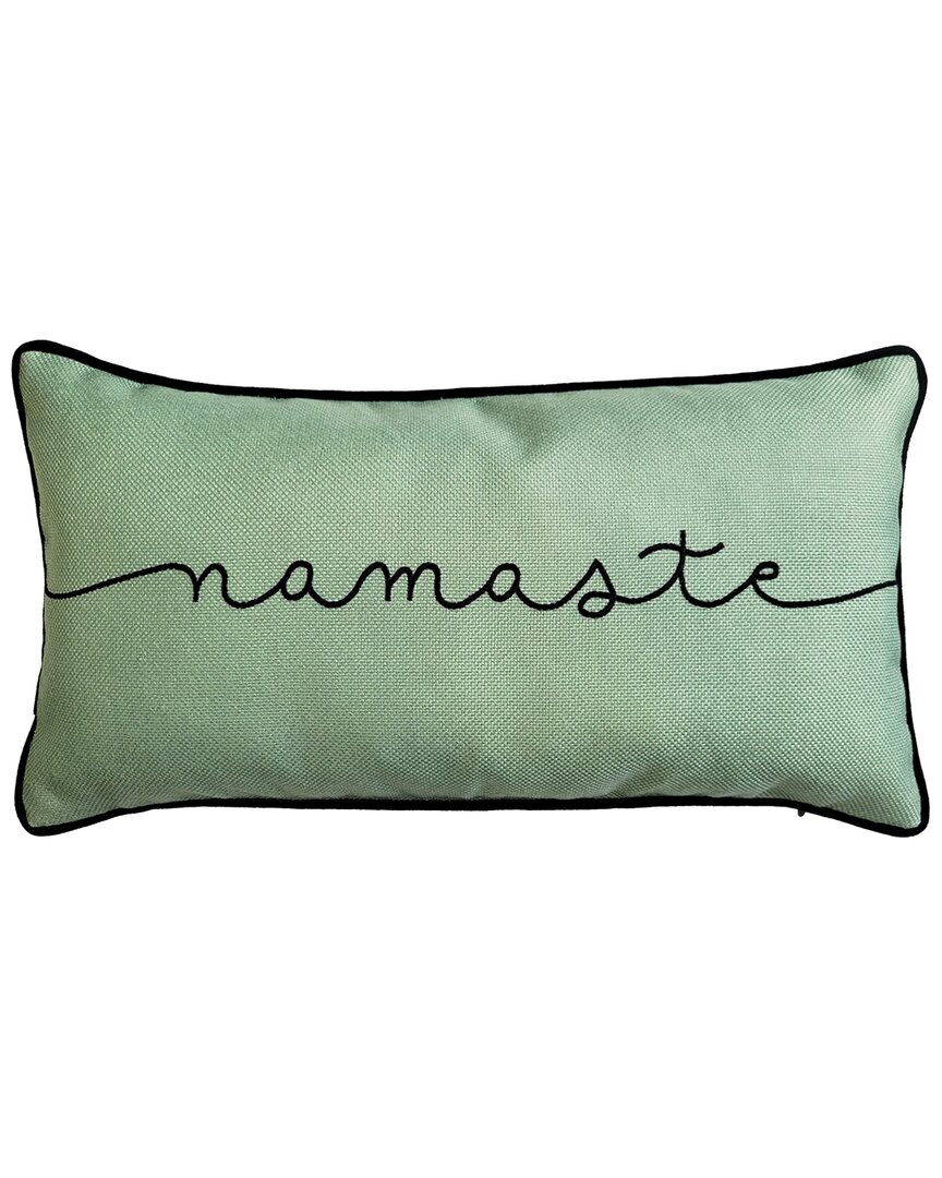 Edie Home 'namaste' Embroidered Typography Decorative Pillow In Green