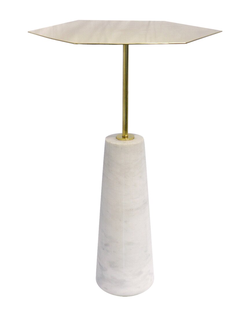 Pasargad Home Amara Marble/stainless Steel Side Table In White