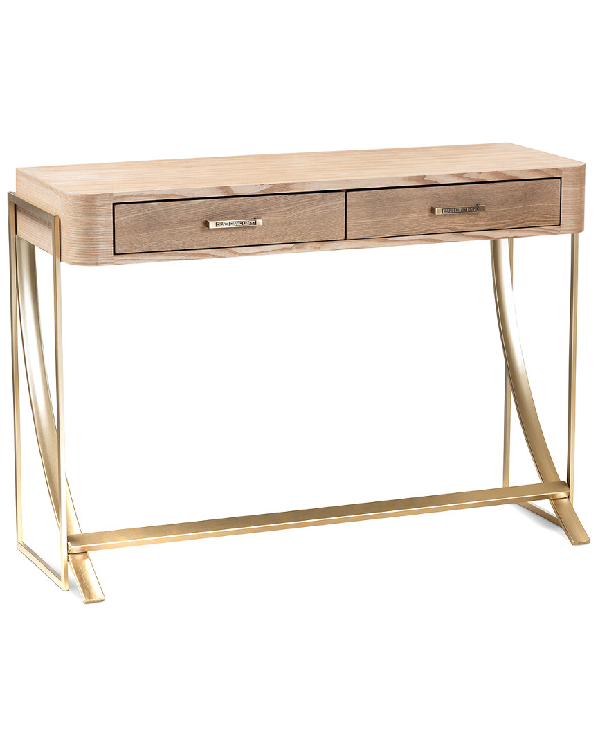 Design Studios Lafoy Natural Brown Finished Wood And Gold Finished 2-drawer Console Table