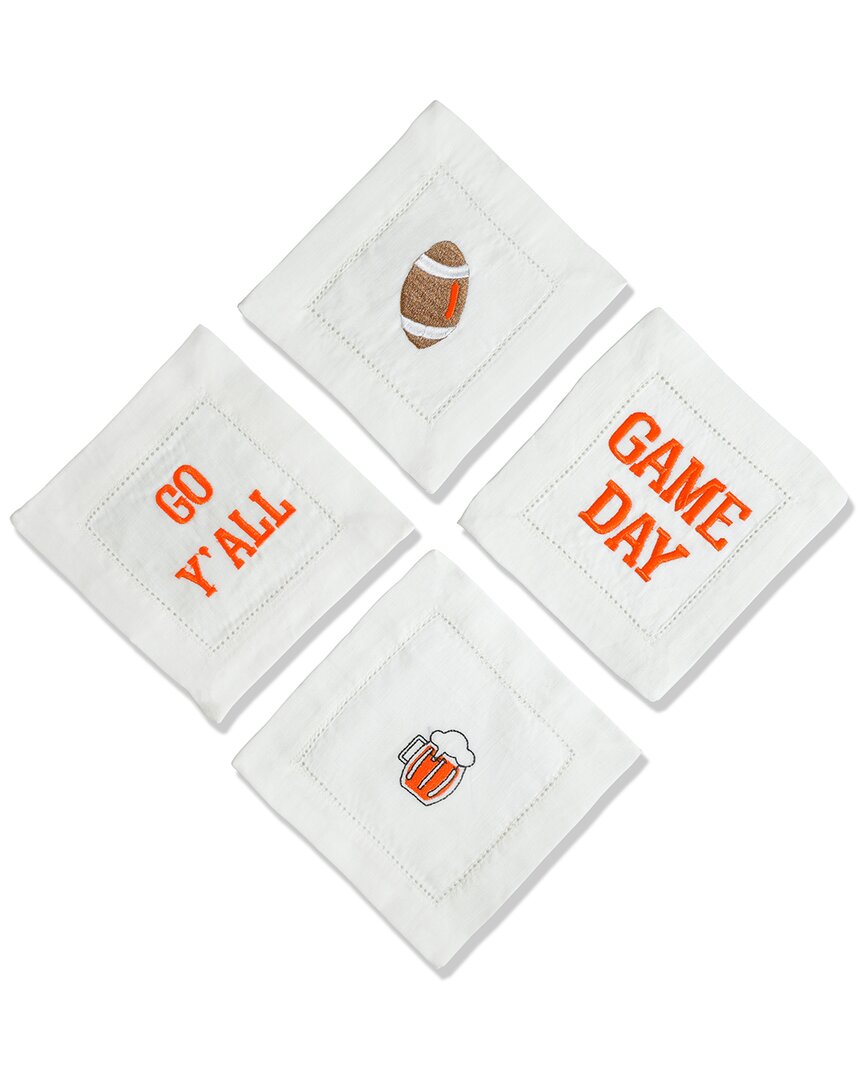 Tiramisu Set Of 4 Football Fever Cocktail Napkins In Orange