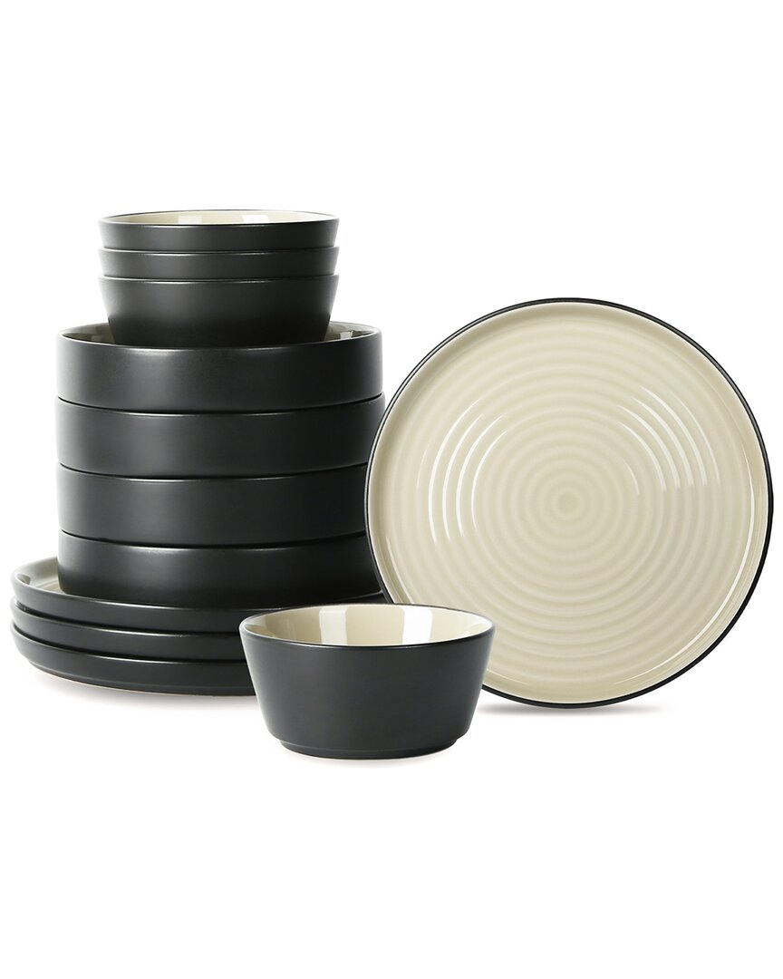 Stone Lain Elica 12pc Beige/black Stoneware Dinnerware Set