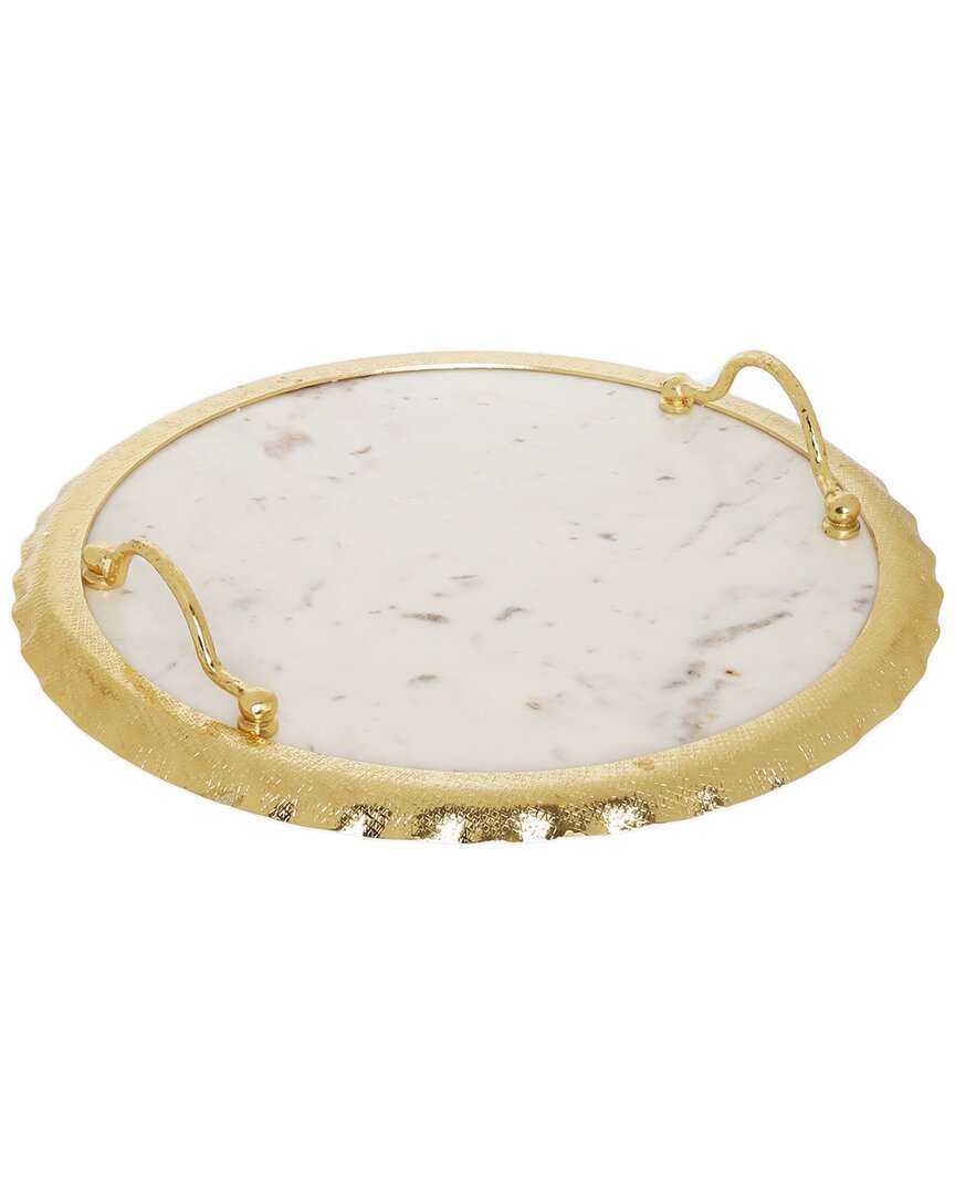 Alice Pazkus Edge Round Marble Tray And Handles In Brown
