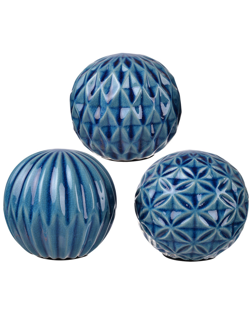 R16 Set Of 3 Marbleized Ball Accents In Blue
