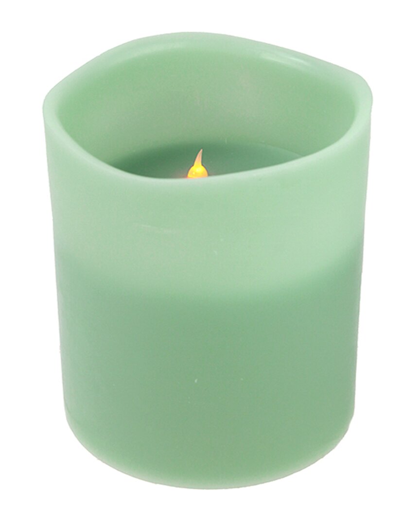 Northern Lights Northlight 8in Sage Green Battery Operated Flameless Led Lighted 3-wick Flickering Wax Christmas Pil In Green