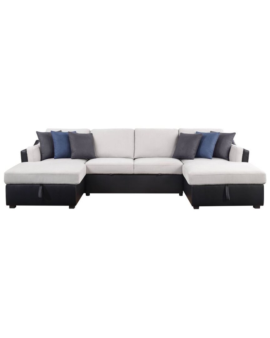 Acme Furniture Sectional Sofa With 6 Pillows In Beige