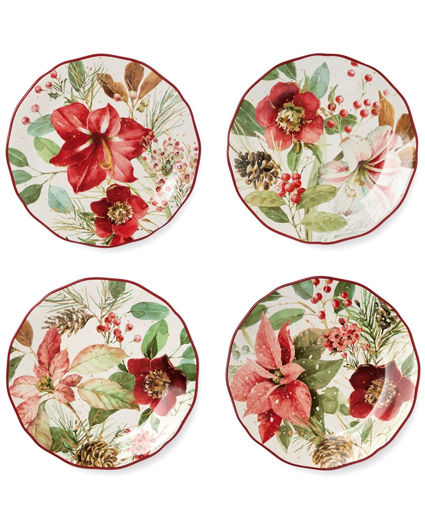 Certified International Winter Blooms Set Of 4 Dessert Plates In Multi