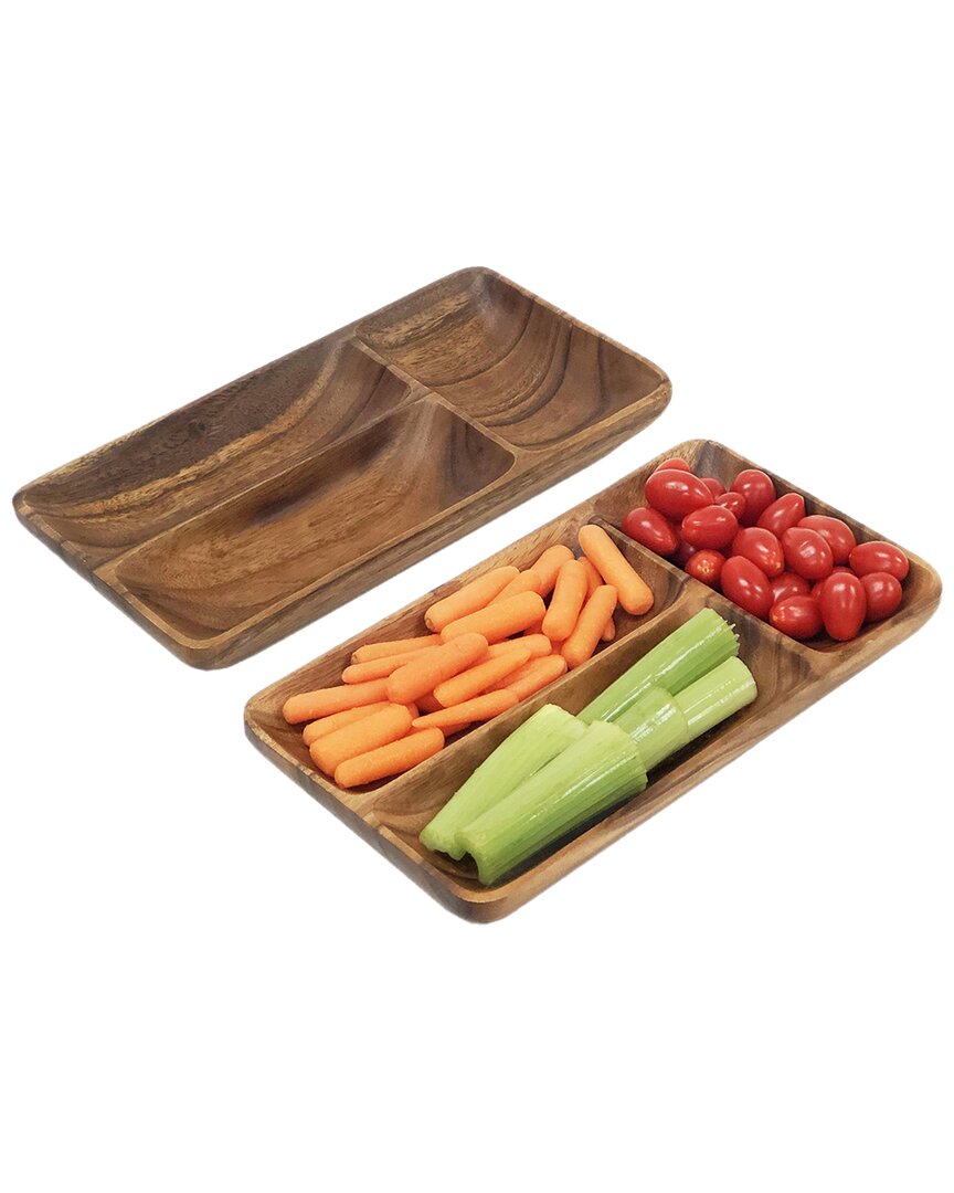 Woodard & Charles 2pc 3-compartment Serving Tray Set In Brown