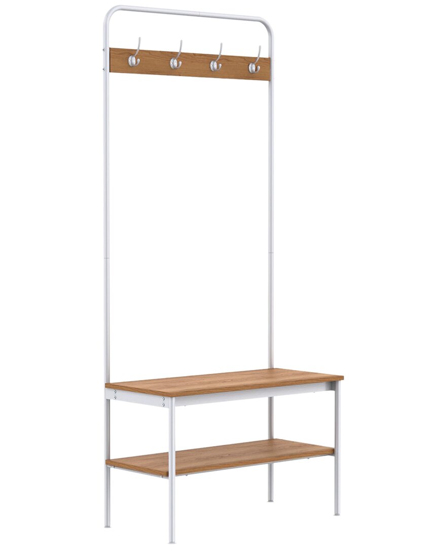 Closetmaid Entryway Bench With 4 Hooks & Shoe Storage Shelf In White