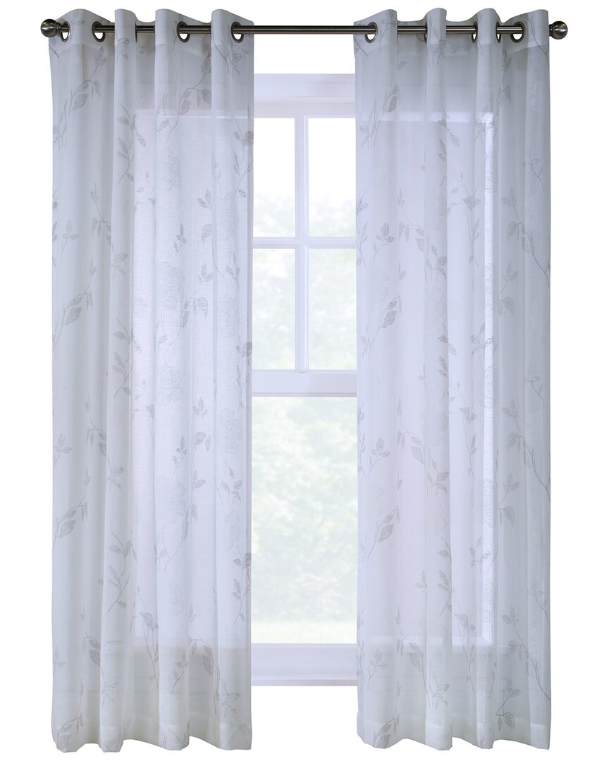Habitat Giardino Faux Linen Printed Branches Grommet Curtain Panel In White
